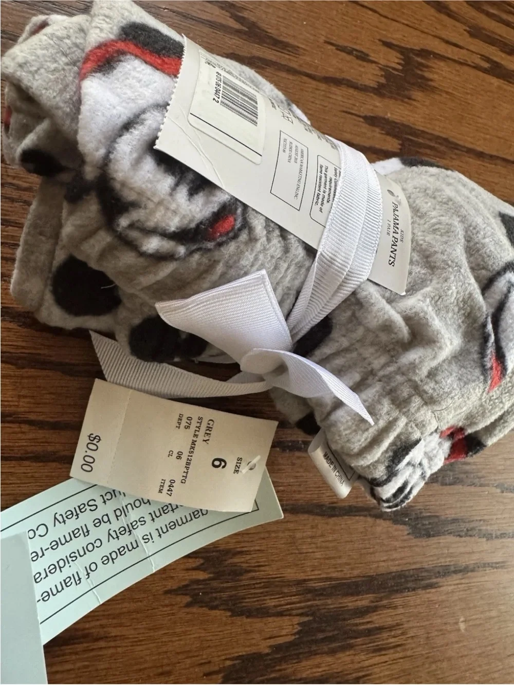 NWT Boys Size 6 Disney Mickey Mouse Christmas Santa Hat Pajama Pants Gray
